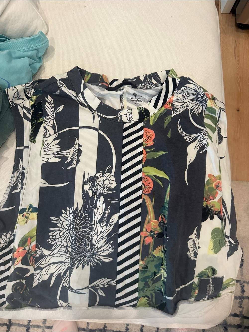 FP Movement by Free People Black White Floral-Striped Sleeveless Tank